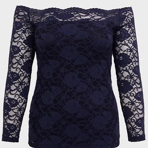 Navy Lace Off Shoulder Top